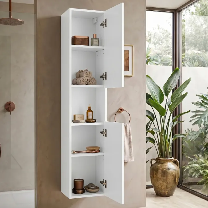 Colonna bagno sospesa 30x140h cm cannettato 2 ante bianco Cleany