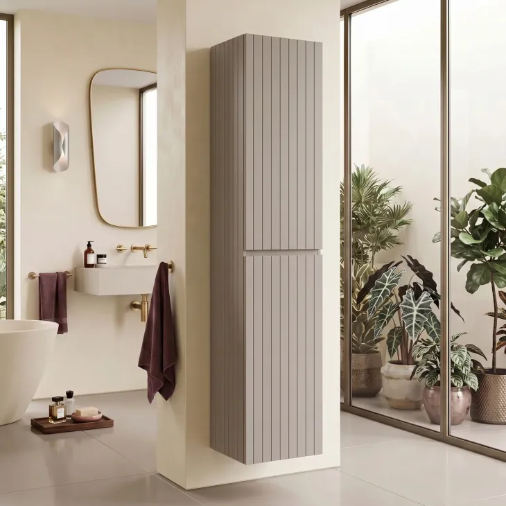 Colonna bagno sospesa 35x160h cm cannettato 2 ante beige Autentic