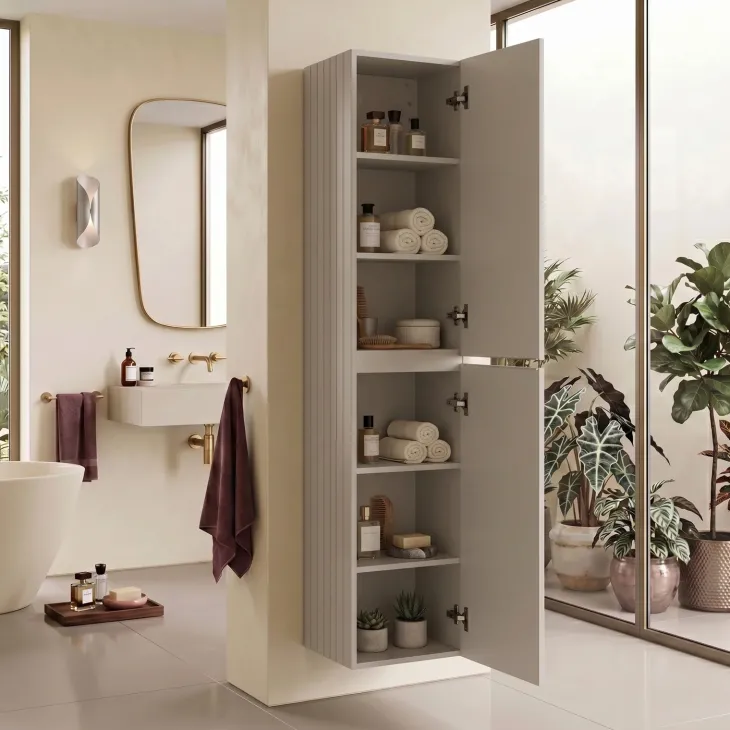 Colonna bagno sospesa 35x160h cm cannettato 2 ante beige Autentic