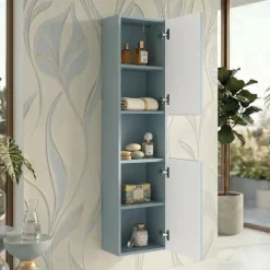 Colonna bagno sospesa 30x140h cm cannettato 2 ante azzurro Celestiale