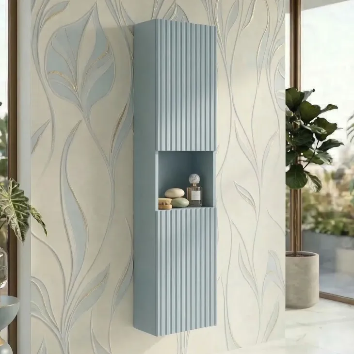 Colonna bagno sospesa 30x140h cm cannettato 2 ante azzurro Celestiale