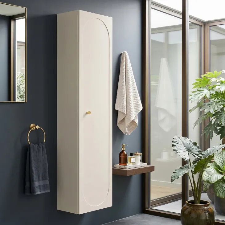 Colonna bagno sospesa 35x140h cm fresato 1 anta beige Sand