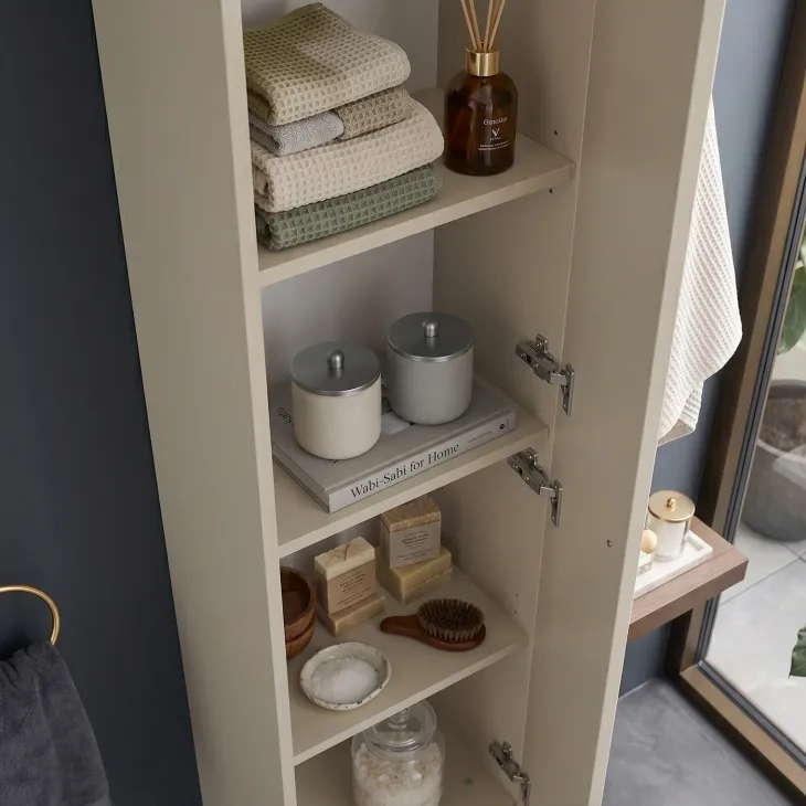 Colonna bagno sospesa 35x140h cm fresato 1 anta beige Sand