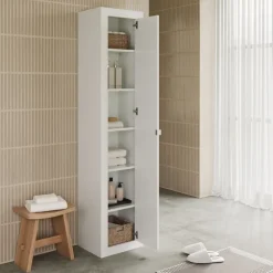 Colonna bagno 42x195h cm 1 anta con specchio bianco lucido Turny