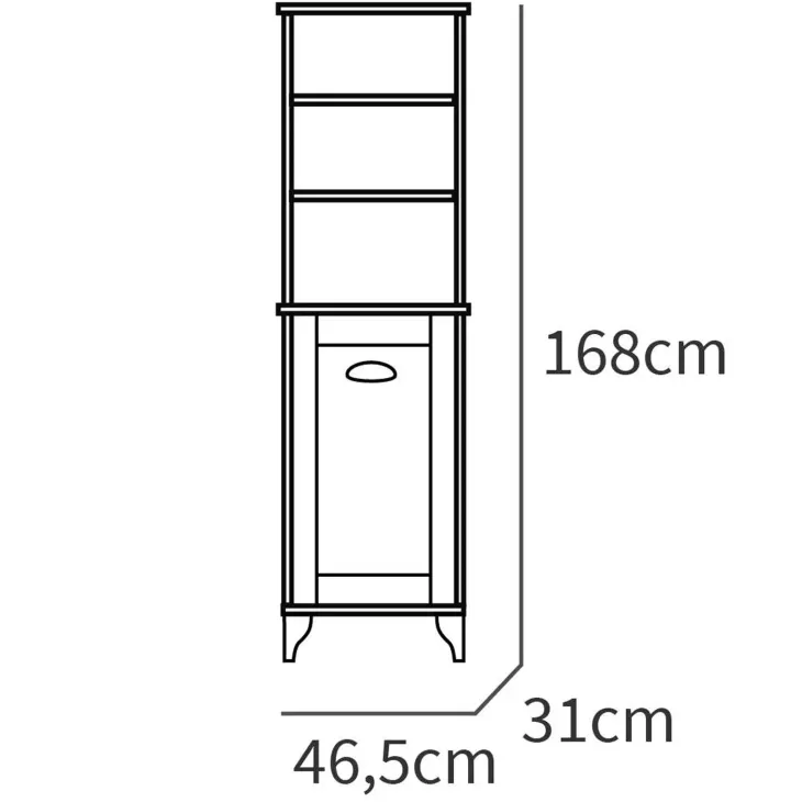 Colonna bagno 47x168h cm 1 anta 3 vani rovere bianco Ilias