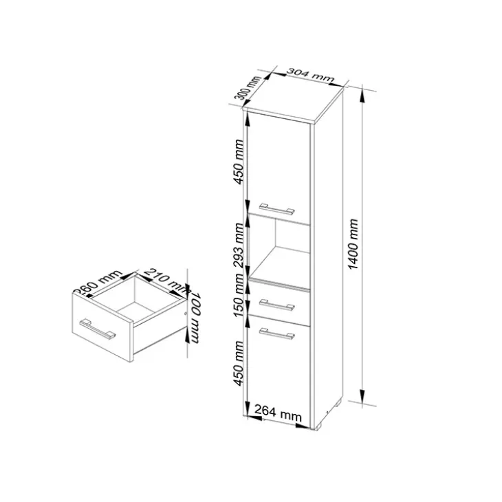 Colonna bagno 30x140h cm 2 ante 1 vano a giorno rovere bianco Woters