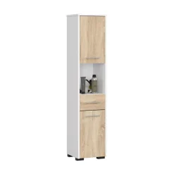 Colonna bagno 30x140h cm 2 ante 1 vano a giorno rovere bianco Woters