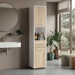 Colonna bagno 30x140h cm 2 ante 1 vano a giorno rovere bianco Woters
