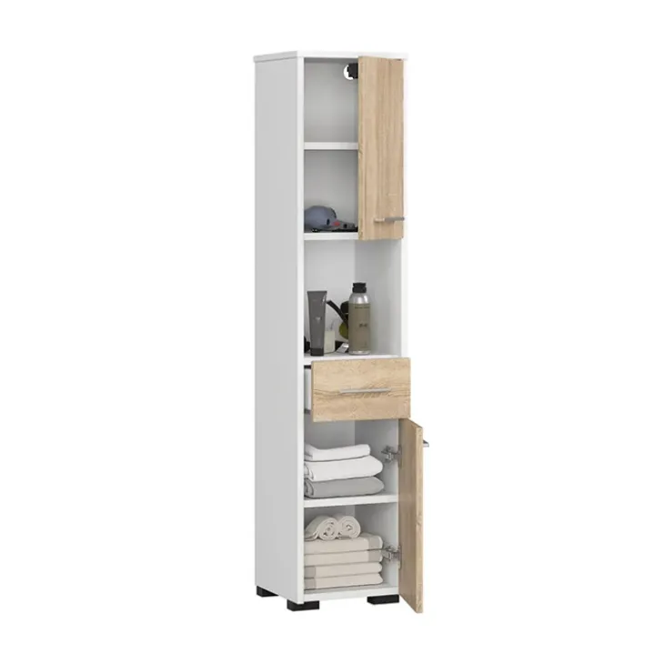 Colonna bagno 30x140h cm 2 ante 1 vano a giorno rovere bianco Woters