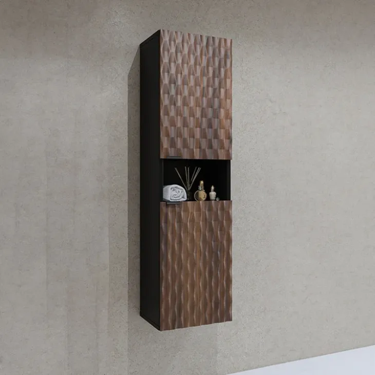 Colonna bagno 34x133h cm 2 ante 1 vano a giorno nero ante noce decorate Silvy