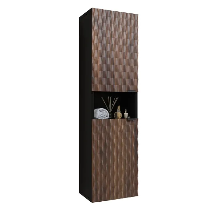 Colonna bagno 34x133h cm 2 ante 1 vano a giorno nero ante noce decorate Silvy