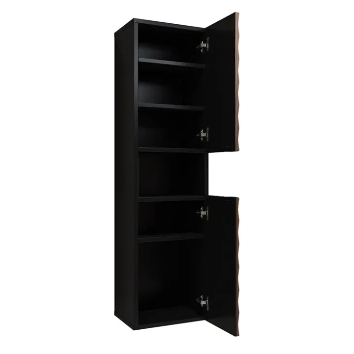 Colonna bagno 34x133h cm 2 ante 1 vano a giorno nero ante noce decorate Silvy