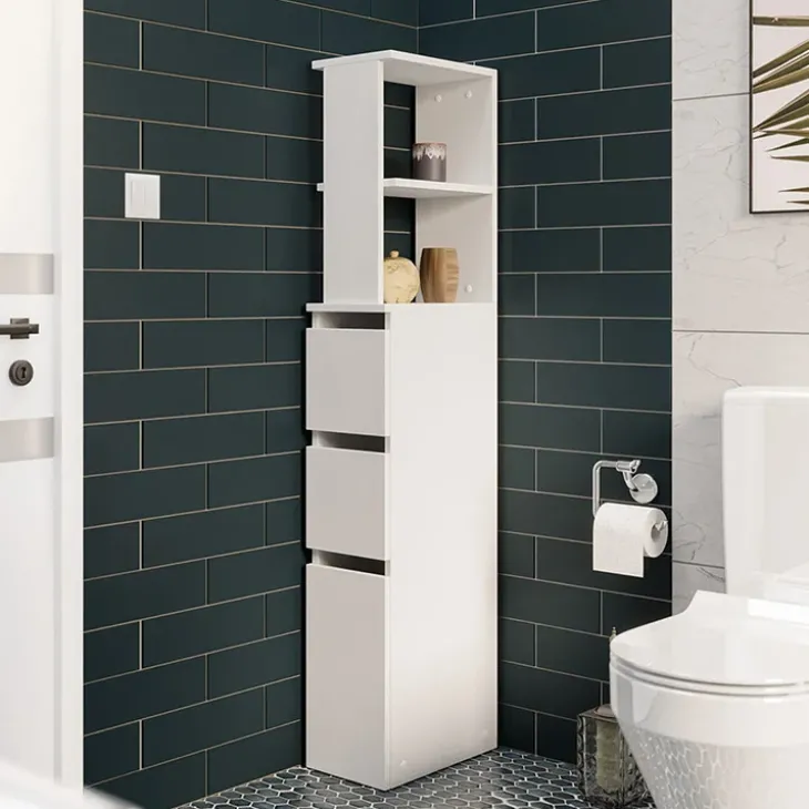 Colonna bagno 33x136h cm con 2 cassetti moderno bianco Zaida