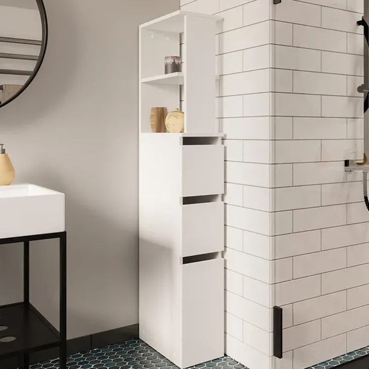 Colonna bagno 33x136h cm con 2 cassetti moderno bianco Zaida