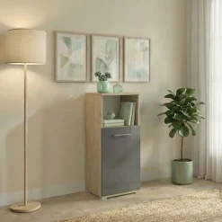 Colonna bassa ufficio 40x106h cm 1 anta rovere antracite lucido Time B