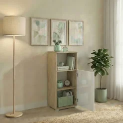 Colonna bassa ufficio 40x106h cm 1 anta rovere bianco lucido Time B