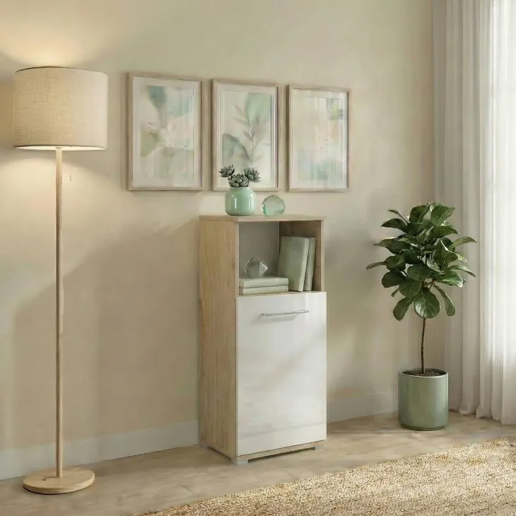 Colonna bassa ufficio 40x106h cm 1 anta rovere bianco lucido Time B