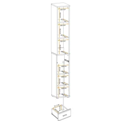 Colonna con libreria 30x203h cm stampa a righe rovere rustico antracite California Gihome®