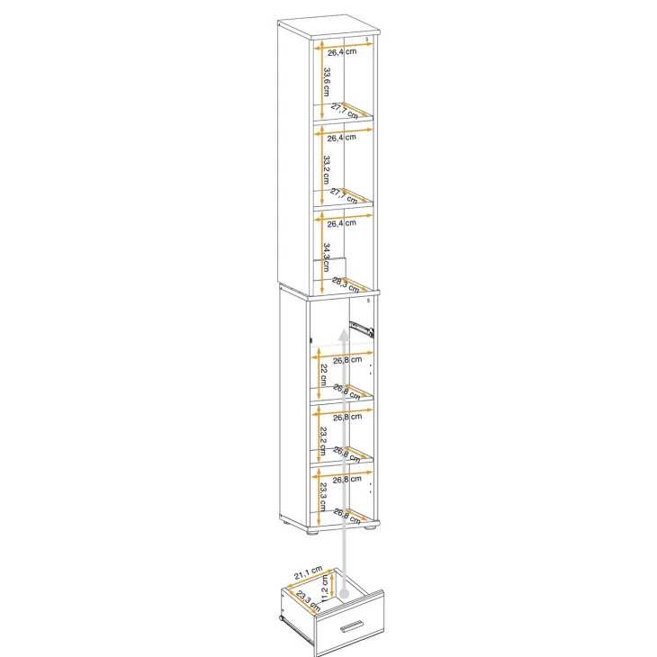 Colonna con libreria 30x203h cm stampa a righe rovere rustico antracite California Gihome®
