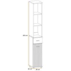 Colonna con libreria 30x203h cm stampa a righe rovere rustico antracite California Gihome®