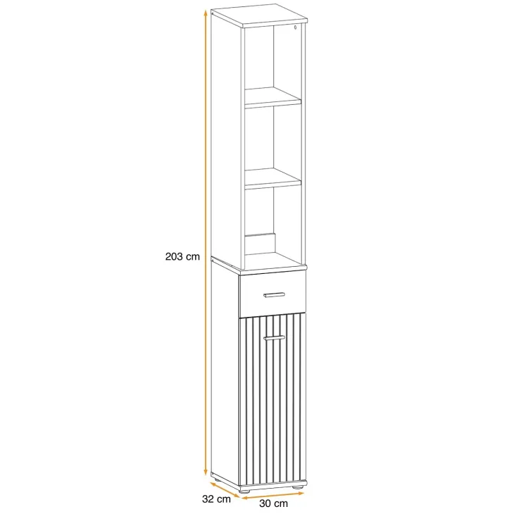 Colonna con libreria 30x203h cm stampa a righe rovere rustico antracite California Gihome®