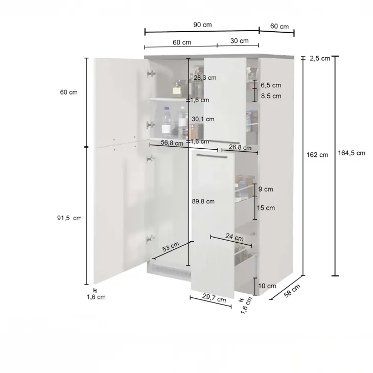 Colonna frigo dispensa cucina 90x165h cm moderna bianco rovere Gourmet