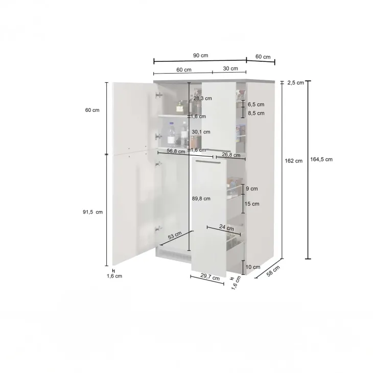 Colonna frigo dispensa cucina 90x165h cm moderna antracite rovere Gourmet