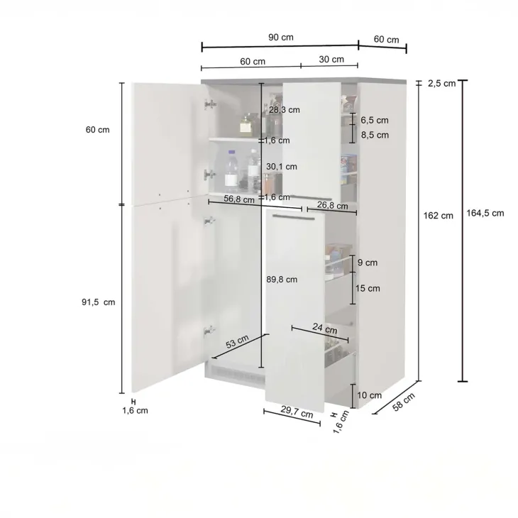 Colonna frigo dispensa cucina 90x165h cm moderna antracite grigio pietra Gourmet