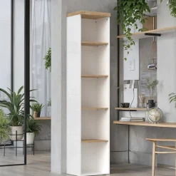Colonna libreria ufficio 40x190h cm 5 vani bianco lucido rovere chiaro Opera