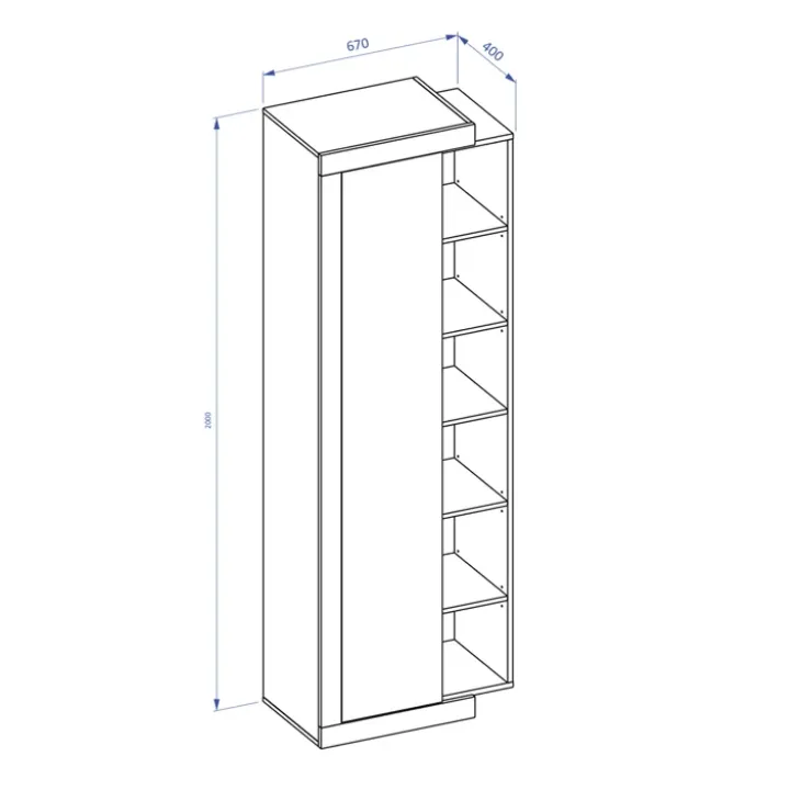 Colonna libreria 67x200h cm 1 anta moderna bianco lucido rovere Aria