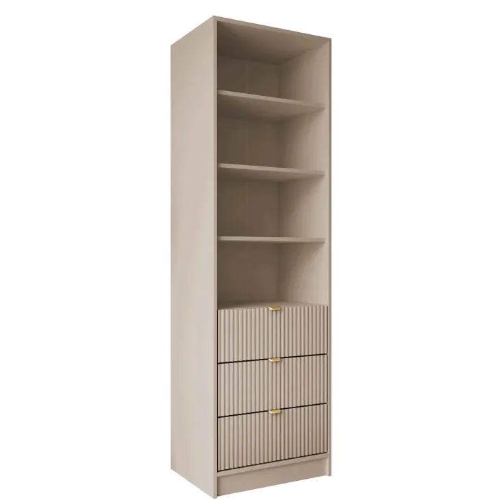 Colonna libreria 60x180h cm 3 cassetti design cannettato beige cashmere Athena