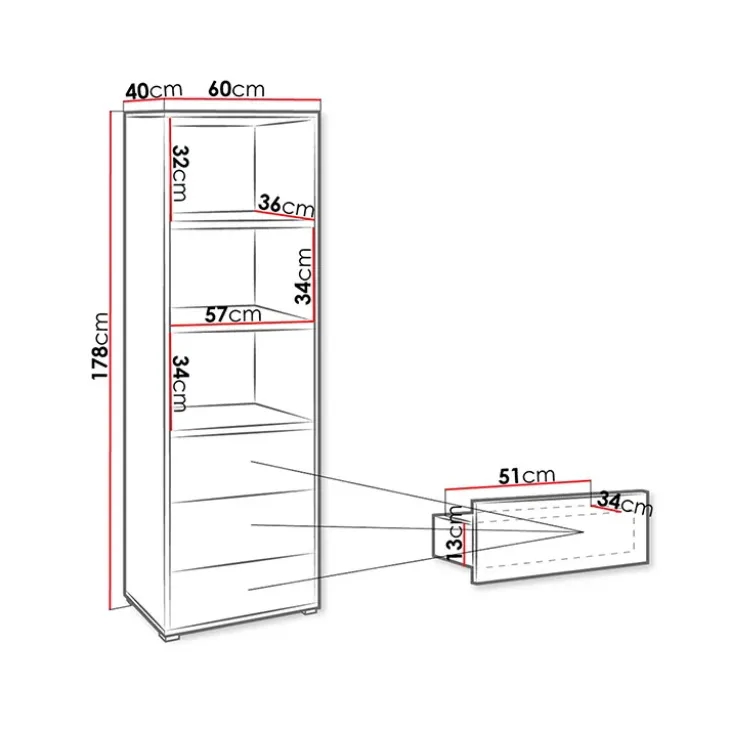 Colonna soggiorno 60x178h cm 3 cassetti 3 vani a giorno bianco Eindhoven