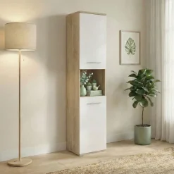 Colonna ufficio 40x176h cm 2 ante rovere bianco lucido Time T