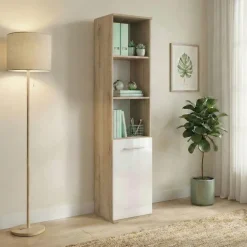Colonna ufficio 40x176h cm libreria 1 anta e ripiani rovere bianco lucido Time D