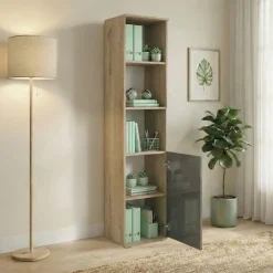 Colonna ufficio 40x176h cm libreria 1 anta e ripiani rovere antracite lucido Time D