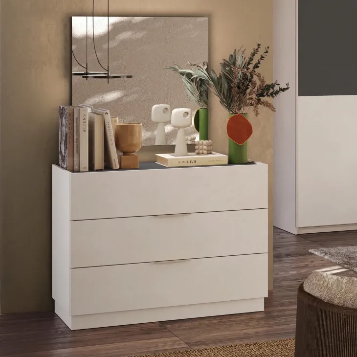 Comò cassettiera multifunzione 110x83h cm 3 cassetti beige cashmere antracite Silky