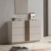 Comò cassettiera multifunzione 110x83h cm 3 cassetti beige cashmere rovere scuro Fummy