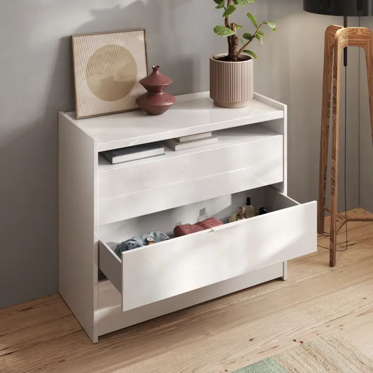 Comò cassettiera multifunzione 110x95cm 3 cassetti bianco lucido Gassy
