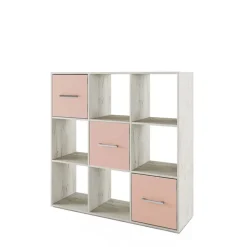 Comò libreria 122x122h cm con cassetti e vani a vista bianco frassinato rosa Bra