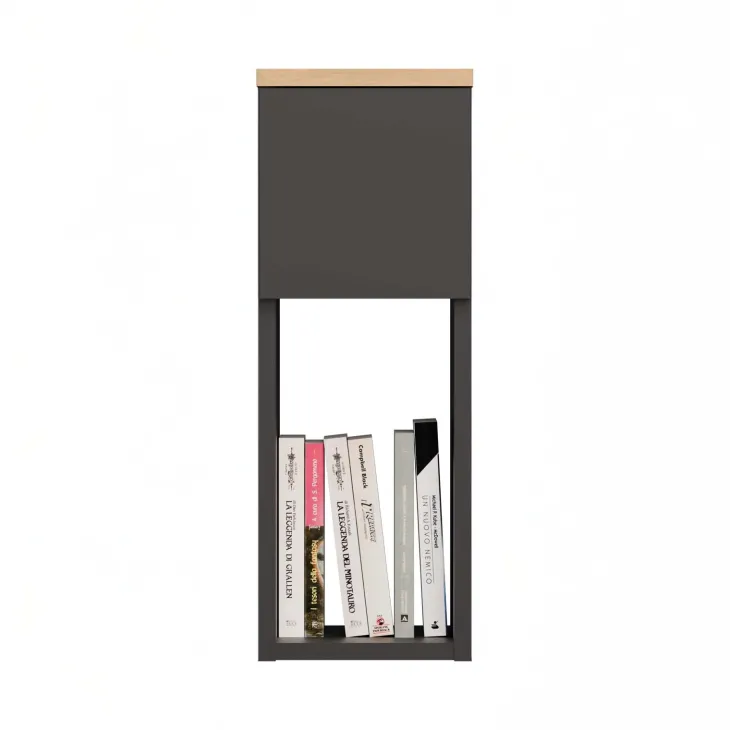 Comodino alto 20x55h cm 1 cassetto 1 vano a giorno antracite rovere Giacarta