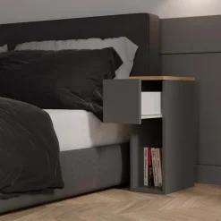 Comodino alto 20x55h cm 1 cassetto 1 vano a giorno antracite rovere Giacarta