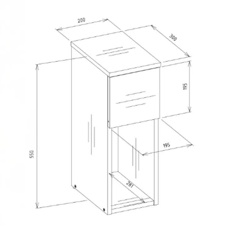 Comodino alto 20x55h cm 1 cassetto 1 vano a giorno antracite rovere Giacarta