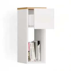 Comodino alto 20x55h cm 1 cassetto 1 vano a giorno bianco rovere Giacarta
