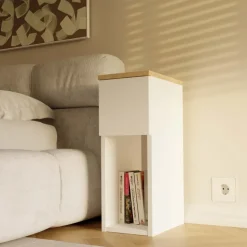 Comodino alto 20x55h cm 1 cassetto 1 vano a giorno bianco rovere Giacarta