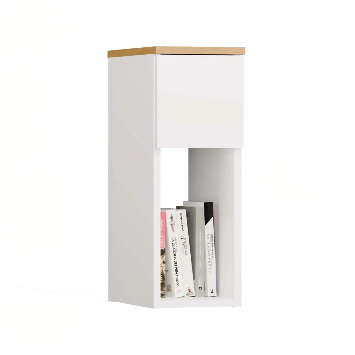 Comodino alto 20x55h cm 1 cassetto 1 vano a giorno bianco rovere Giacarta