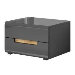 Comodino moderno 52x35h 2 cassetti antracite lucido rovere Dubai Gihome®