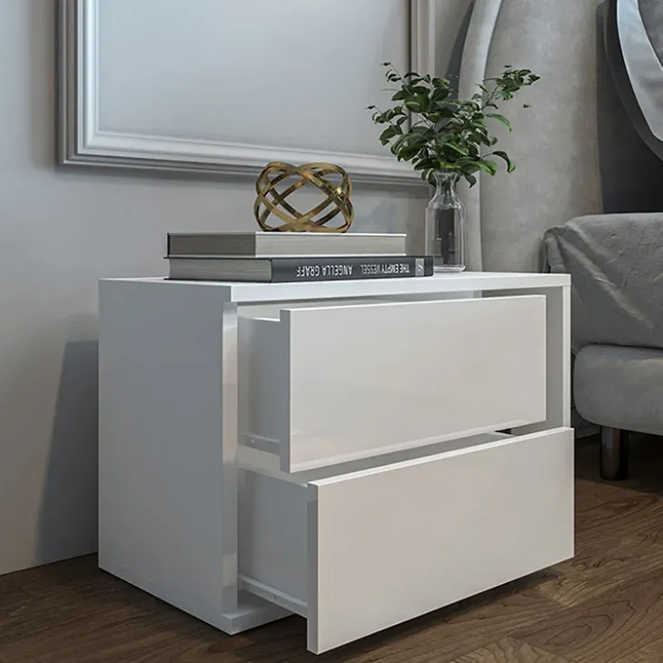 Comodino moderno 57x40h cm 2 cassetti con vano bianco Bird