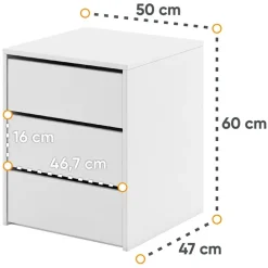 Comodino moderno 50x60h cm 3 cassetti bianco opaco Ombra