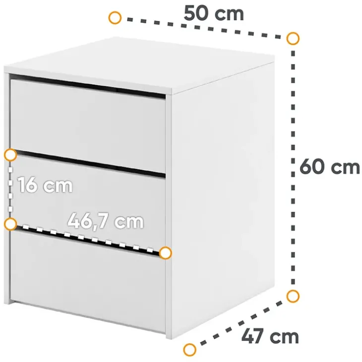 Comodino moderno 50x60h cm 3 cassetti bianco opaco Ombra