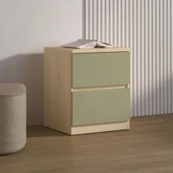 Comodino moderno 45x56h cm 2 cassetti verde salvia rovere Elvira